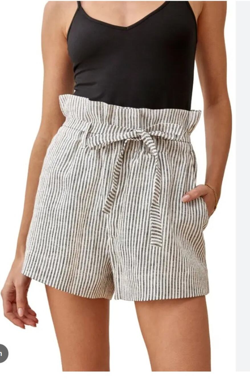 Reformation Theodore Paperbag Waist Shorts Striped 100% Linen Womans 10